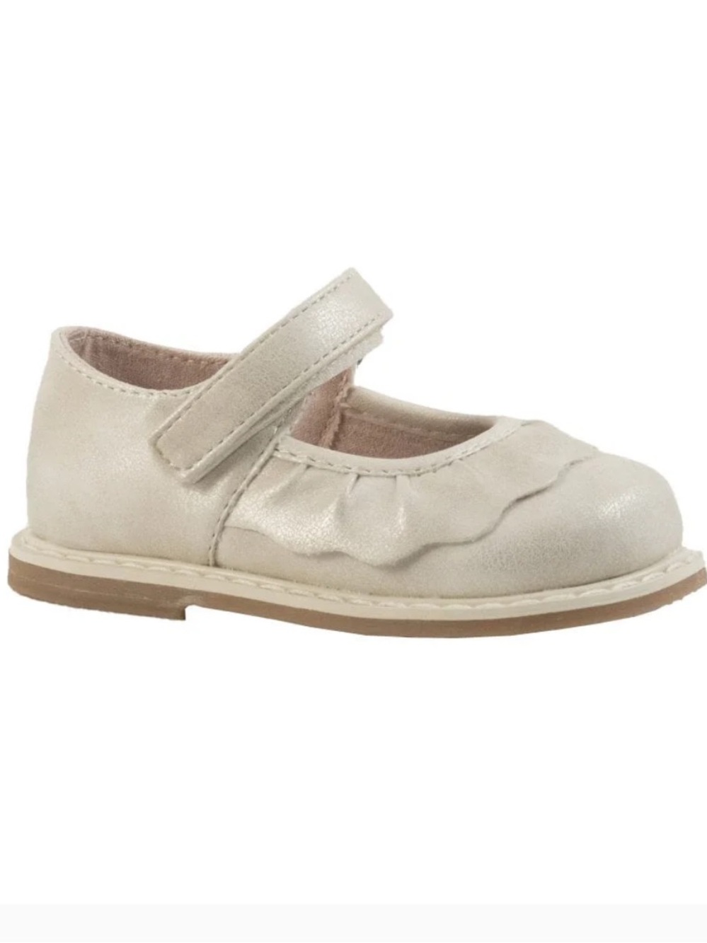Baby Deer Kamdyn Mary Jane Ivory Shimmer Dress Shoes with Ruffle Trim Size 5